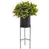 Nearly Natural P1213 55" Artificial Green Real Touch Rubber Leaf Plant in Black Planter with Stand 