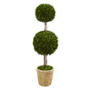 Nearly Natural T1000 4' Artificial Green Preserved Boxwood Double Ball Topiary Tree in Planter