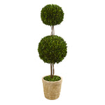 Nearly Natural T1000 4' Artificial Green Preserved Boxwood Double Ball Topiary Tree in Planter