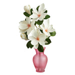 Nearly Natural A1496 24” Japanese Magnolia Artificial Arrangement in Rose Colored Vases