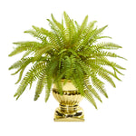 Nearly Natural 8509 20" Artificial Green Fern Plant in Gold Urn