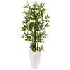 Nearly Natural 5814 4.5' Artificial Green Bamboo Tree in White Tower Planter