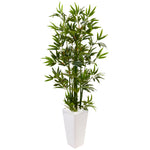 Nearly Natural 5814 4.5' Artificial Green Bamboo Tree in White Tower Planter