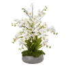 Nearly Natural A1378 3' Artificial Green & White Phalaenopsis Orchid & Agave Arrangement in Gray Vase