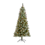 Nearly Natural 7` Frosted Swiss Pine Artificial Christmas Tree with 400 Clear LED Lights and Berries