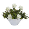 Nearly Natural 16`` Roses and Eucalyptus Artificial Arrangement in White Vase