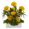 Nearly Natural A1297 19" Artificial Green & Yellow Mum & Cyperus Arrangement in White Vase