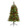 Nearly Natural 4` Norway Mixed Pine Artificial Christmas Tree with 150 Clear LED Lights, Pine Cones and Berries