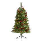 Nearly Natural 4` Norway Mixed Pine Artificial Christmas Tree with 150 Clear LED Lights, Pine Cones and Berries