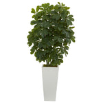Nearly Natural 6381 40" Artificial Green Real Touch Schefflera Plant in White Vase