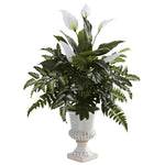 Nearly Natural 6783 32" Artificial Green & White Mixed Greens & Spathyfillum with Decorative Urn