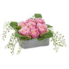 Nearly Natural 4288 4.5" Artificial Pink Rose Arrangement in Square Ceramic Vase