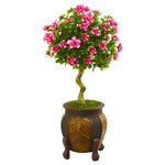 Nearly Natural 9299 42" Artificial Green & Pink Azalea Topiary Tree in Decorative Planter