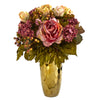 Nearly Natural 19``Peony Artificial Arrangement in Gold Vase