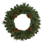 Nearly Natural 20`` Pine Artificial Christmas Wreath with 35 LED Lights and Pinecones