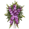 Nearly Natural Gladiolas & Fern Artificial Arrangement in White Vase