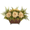 Nearly Natural 24`` Dahlia and Fern Artificial Arrangement in Metal Planter