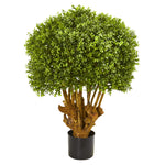 Nearly Natural 9158 3' Artificial Green Boxwood Topiary Tree in Black Pot