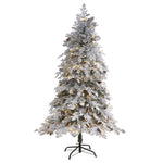 Nearly Natural 6` Flocked Montana Down Swept Spruce Artificial Christmas Tree with 250 Clear LED Lights