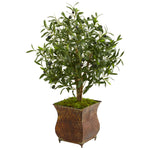 Nearly Natural 9220 2.5' Artificial Green Olive Tree in Metal Planter