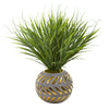 Nearly Natural P1029 21" Artificial Green Vanilla Grass Plant in Stoneware Planter with Gold Trimming