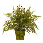 Nearly Natural 8889 19" Artificial Green Fern Plant in Green Planter