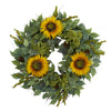 Nearly Natural 23``Mixed Greens and Sunflower Artificial Wreath