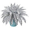 Nearly Natural P1082 21" Artificial Silver Metallic Boston Fern Plant in Turquoise Planter with Silver Trimming
