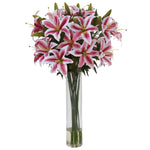 Nearly Natural 1340 Rubrum Lily with Large Cylinder Arrangement