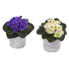 Nearly Natural African Violet Artificial Plant in Marble Vase (Set of 2)