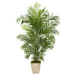 Nearly Natural 9829 63" Artificial Green Areca Palm Tree in Country White Planter, UV Resistant (Indoor/Outdoor)