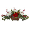 Nearly Natural 1973 37" Artificial Green & White Poinsettia, Hydrangea & Ivy Arrangement