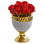 Nearly Natural 1965 13" Artificial Red Elegant Rose Arrangement in Designer Urn