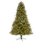 Nearly Natural 6.5` Lightly Frosted Big Sky Spruce Artificial Christmas Tree with 450 Clear (Multifunction) LED Lights with Instant Connect Technology, Berries, Pine Cones and 904 Bendable Branches