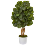 Nearly Natural 9839 50" Artificial Green Fiddle Leaf Fig Tree in White Tin Planter