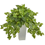 Nearly Natural 6378 28" Artificial Green Nephthytis Plant in White Tower Planter
