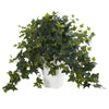 Nearly Natural 6401 22" Artificial Green Puff Ivy Plant in White Tower Vase