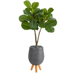Nearly Natural T2574 3.5` Fiddle Leaf Fig Artificial Tree in Gray Planter