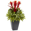 Nearly Natural 6794 39" Artificial Green & Red Tropical Bromeliad with Slate Planter