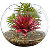 Nearly Natural 8589 6" Artificial Green Mixed Succulent Plant in Round Glass Vase