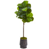 Nearly Natural 9677 62" Artificial Green Real Touch Fiddle Leaf Tree in Ribbed Metal Planter