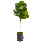 Nearly Natural 9677 62" Artificial Green Real Touch Fiddle Leaf Tree in Ribbed Metal Planter