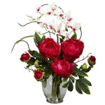 Nearly Natural Peony & Orchid Silk Flower Arrangement