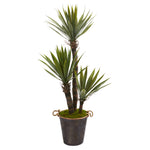 Nearly Natural 9962 53" Artificial Green Yucca Tree in Decorative Metal Pail with Rope