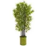 Nearly Natural 9724 57" Artificial Green Bamboo Tree with Black Trunks in Green Planter, UV Resistant (Indoor/Outdoor)