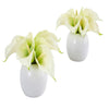 Nearly Natural Calla Lily Artificial Arrangement in White Vase (Set of 2)