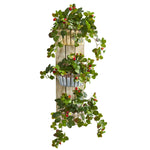 Nearly Natural 8356 39" Artificial Green Strawberry Plant in Three-Tiered Wall Decor Planter
