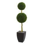 Nearly Natural 5774 5' Artificial Green Double Ball Boxwood Topiary Tree in Black Wash Planter, UV Resistant (Indoor/Outdoor)