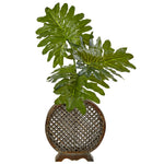 Nearly Natural 6983 34" Artificial Green Selloum in Open Weave Vase