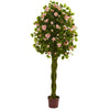 Nearly Natural 5504 6' Artificial Green & Pink Rose Tree with Woven Trunk